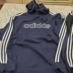 Adidas Men's Blue Hoodie with White Stripes